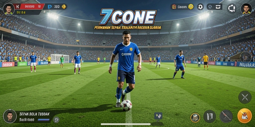 Screenshot gameplay 7CONE menampilkan aksi seru dalam sepak bola.