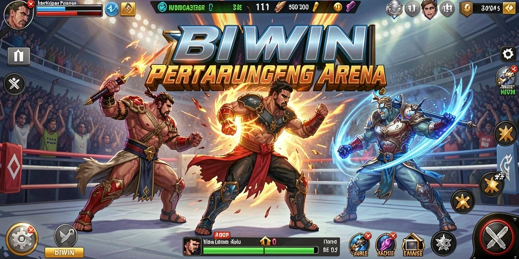 Screenshot gameplay BIWIN yang menampilkan pertempuran seru dan karakter unik.