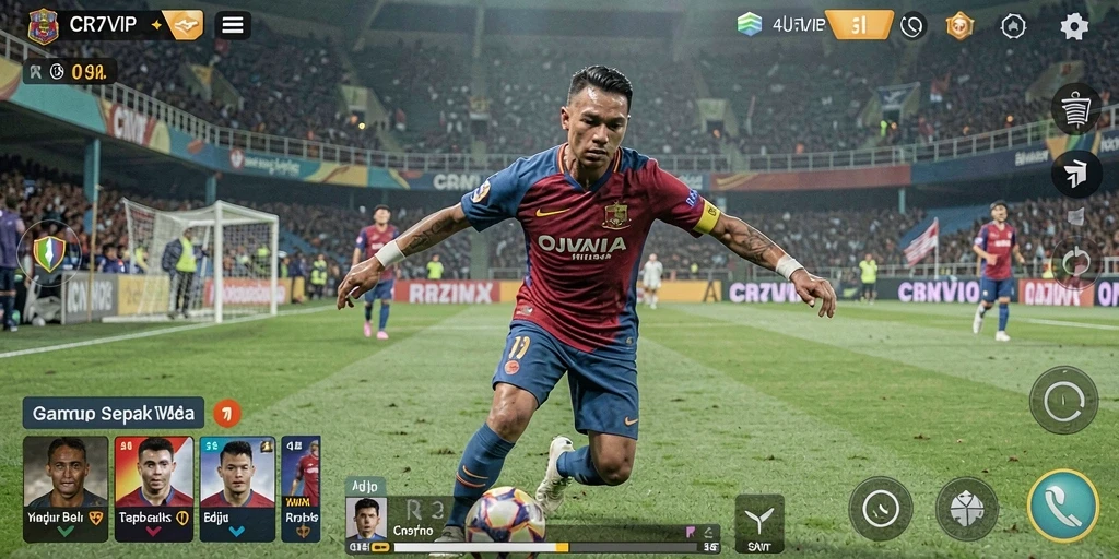 Tampilan aksi mendebarkan dalam game sepak bola CR7VIP.