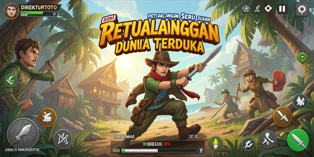Screenshot menunjukkan pemain menjelajahi dunia petualangan DIREKTURTOTO.