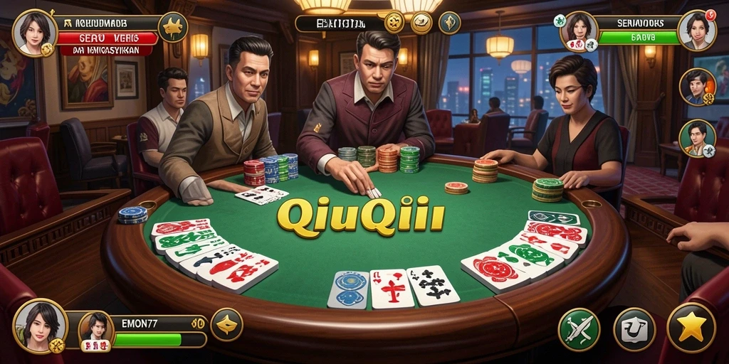 Screenshot EMON77 menunjukkan aksi seru permainan QiuQiu.