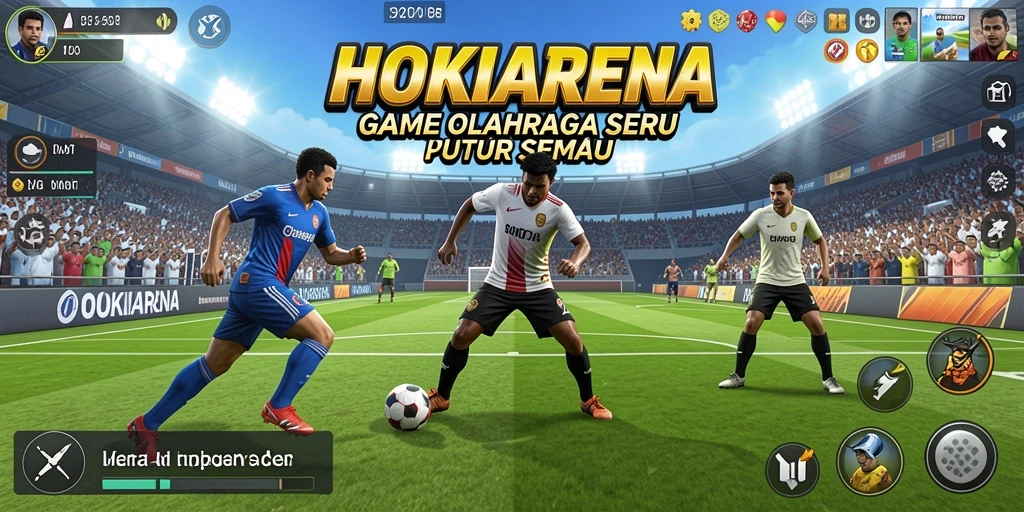 Tampilan gameplay seru dalam HOKIARENA yang menampilkan aksi olahraga.