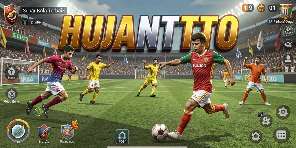 Screenshot gameplay HUJANTOTO menampilkan aksi seru di lapangan sepak bola.