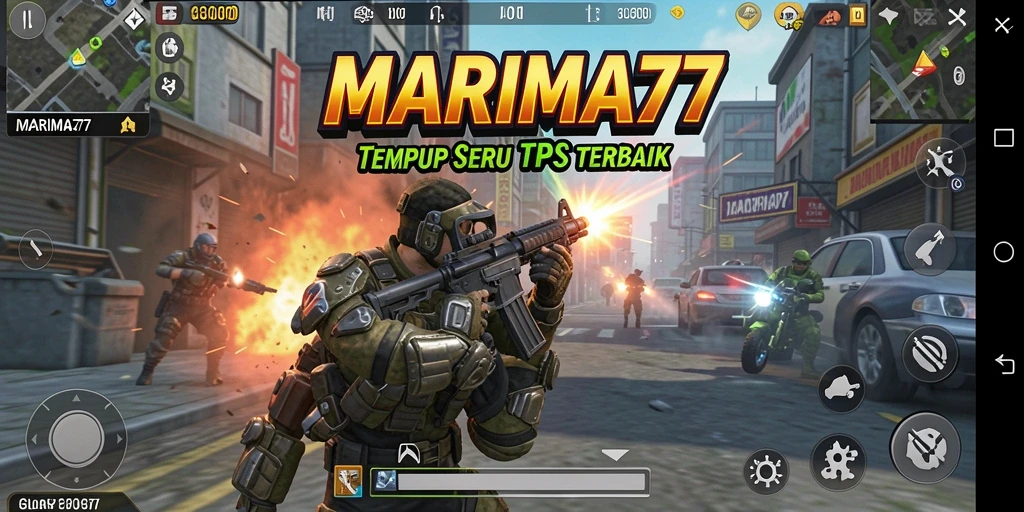 Screenshot dari game MARIMA77 yang menunjukkan aksi pertempuran TPS.