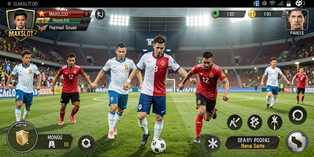 Screenshot gameplay MAXSLOT menampilkan aksi seru bermain sepak bola.