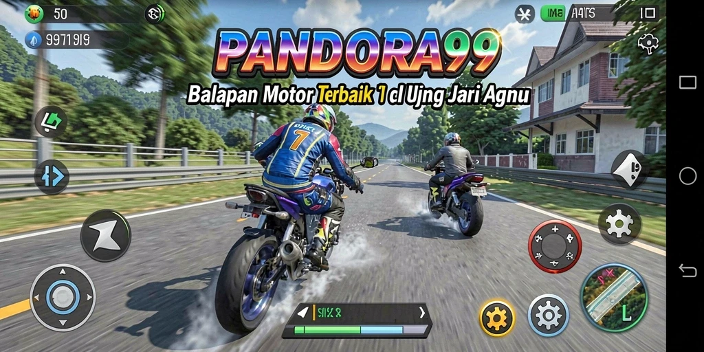 Screenshot gameplay PANDORA99 menampilkan aksi balap motor yang mendebarkan.