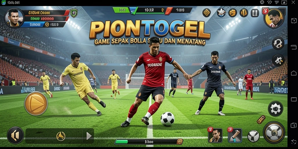Tampilan utama PIONTOGEL menampilkan aksi seru permainan sepak bola.