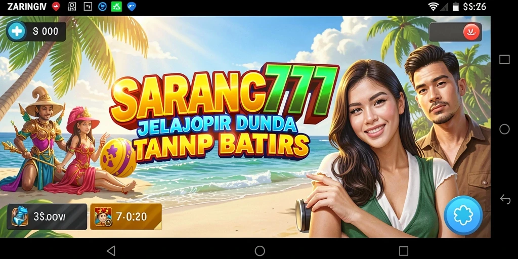 Screenshot gameplay SARANG777 menampilkan pencarian epik di dunia terbuka.