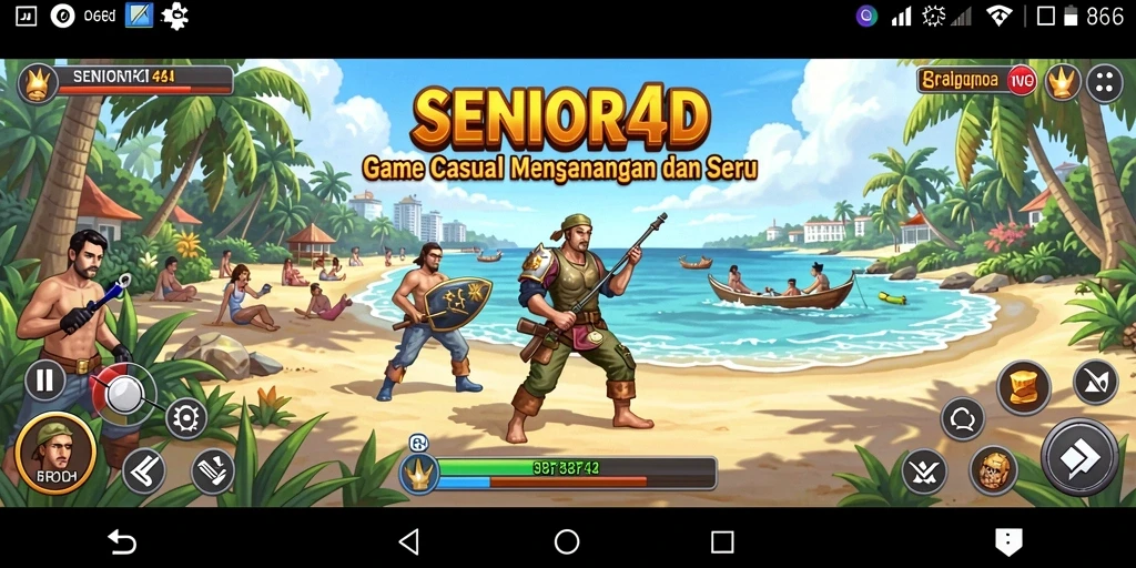 Tampilan gameplay SENIOR4D yang ceria dan penuh warna.