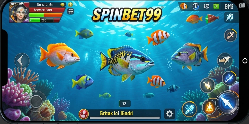 Tampilan gameplay SPINBET99 menampilkan aksi menembak ikan yang seru.