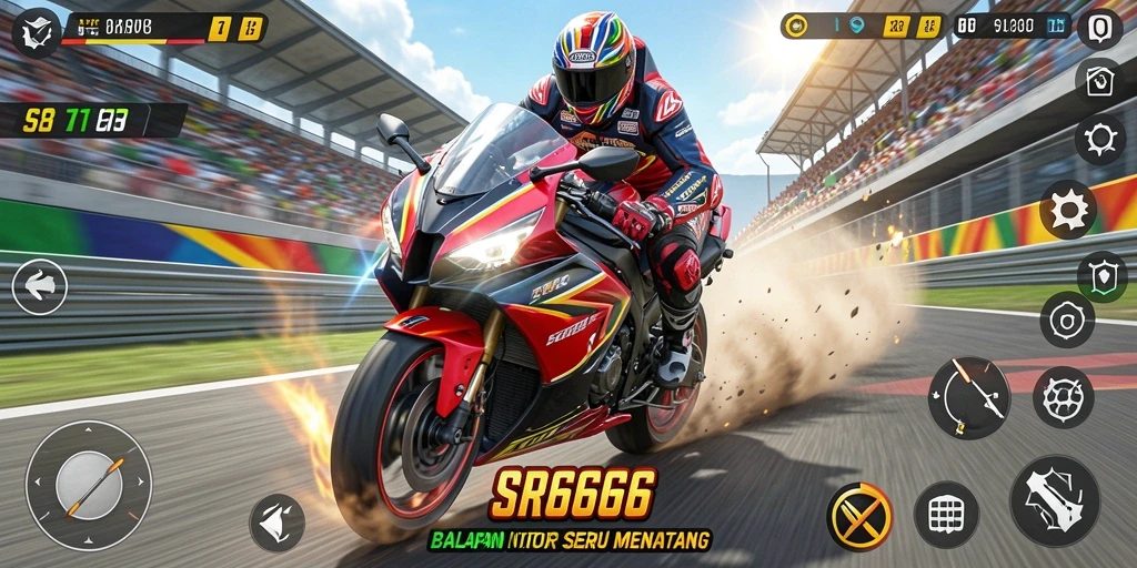 Gameplay SR6666 menampilkan balapan motor yang mendebarkan dan grafis yang menawan.