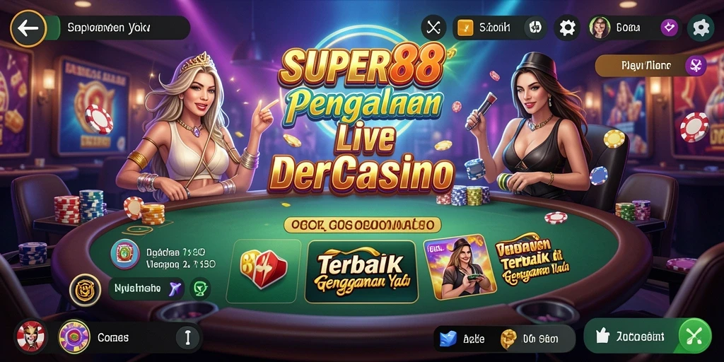 Screenshot gameplay SUPER88 menunjukkan dealer langsung dan suasana kasino yang autentik.