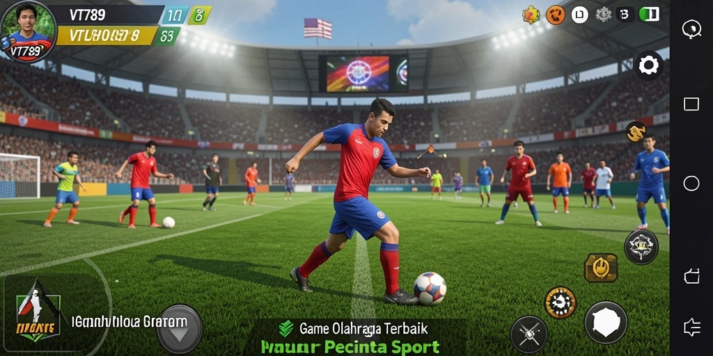 Screenshot utama menunjukkan aksi seru dalam pertandingan olahraga di VT789.